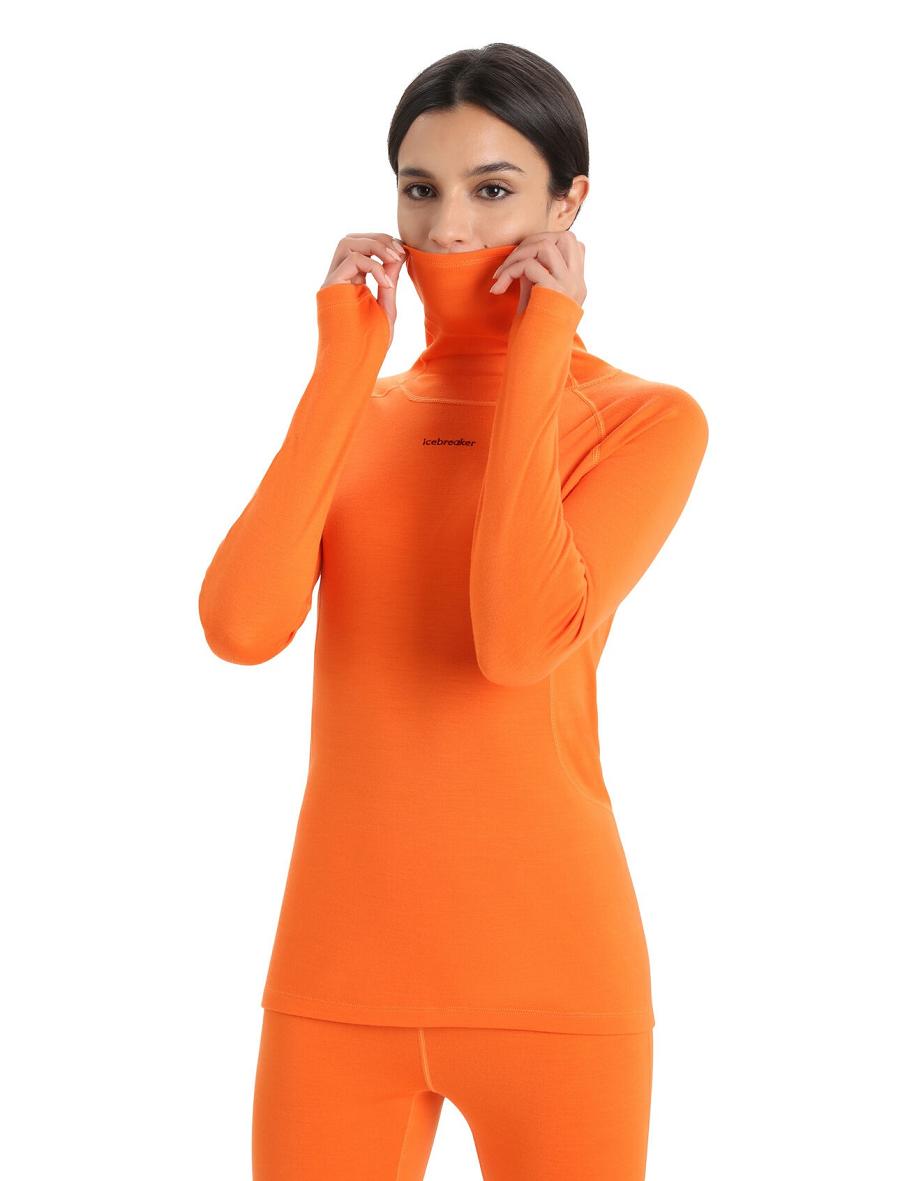 Base Layers Icebreaker MerinoFine™ Long Sleeve Roll Neck Femme Orange | FR 1894LISH